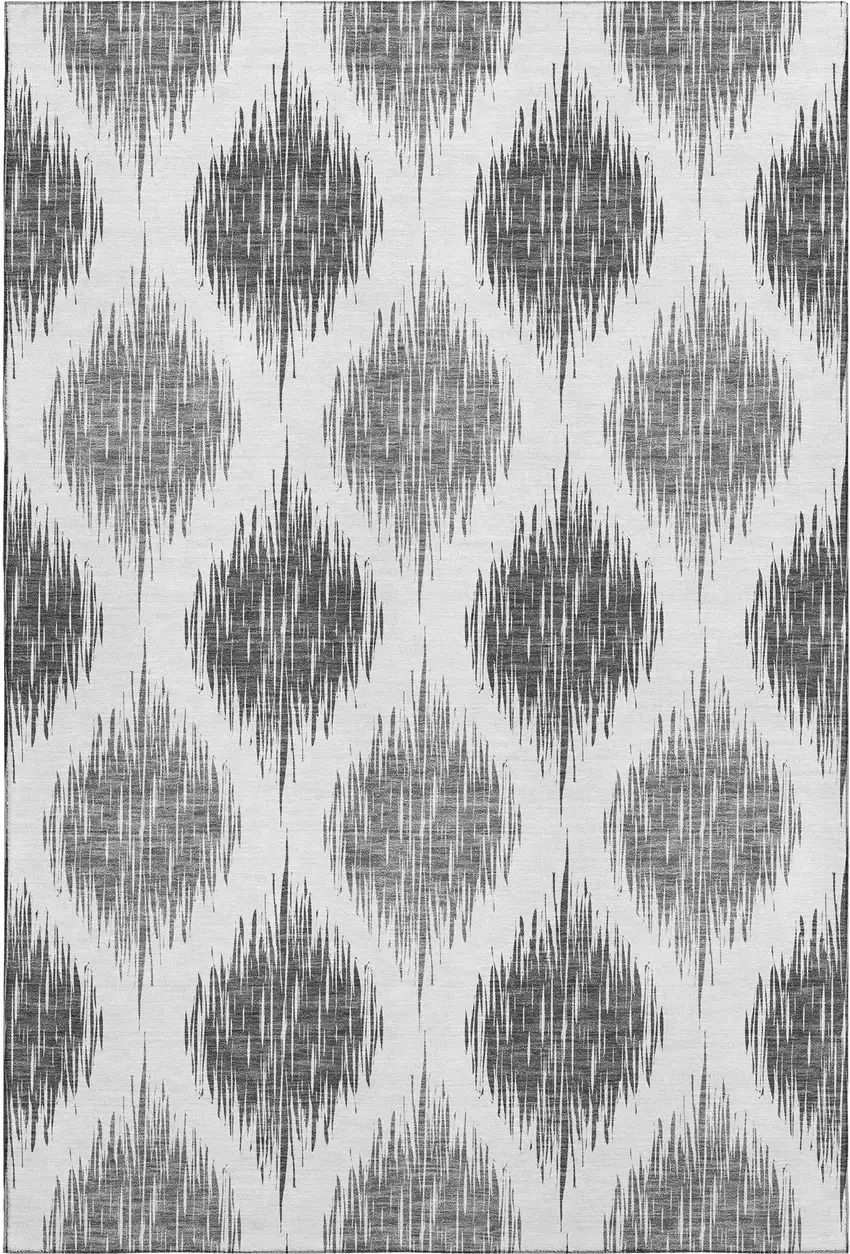 Gray And Ivory Ikat Washable Area Rug With UV Protection Photo 1
