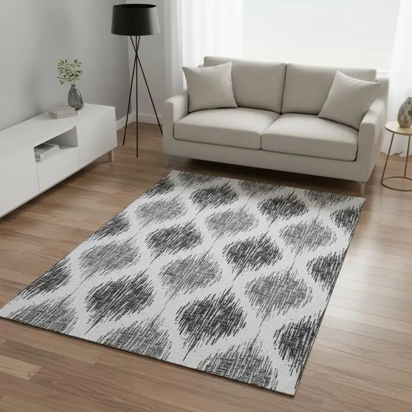 Gray And Ivory Ikat Washable Area Rug With UV Protection Photo 2