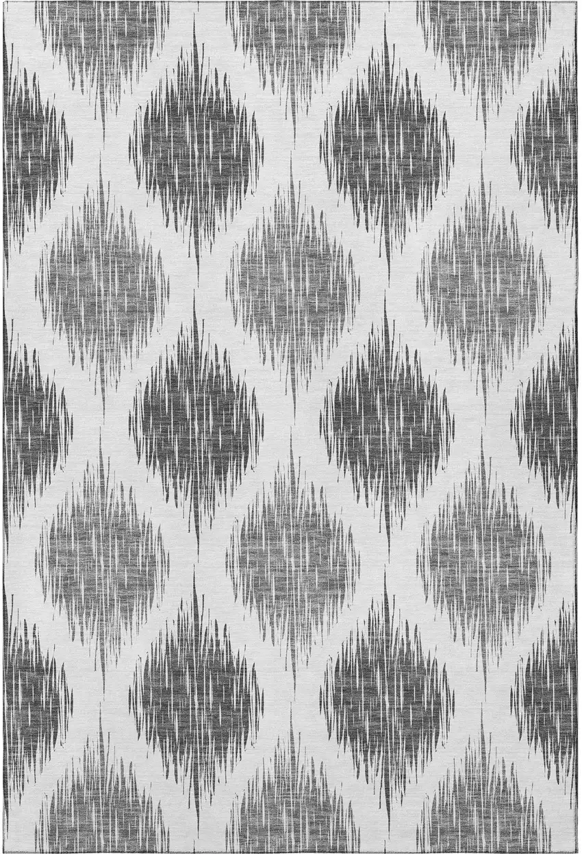 Gray And Ivory Ikat Washable Area Rug With UV Protection Photo 3