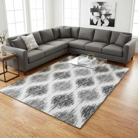 Gray And Ivory Ikat Washable Area Rug With UV Protection Photo 2