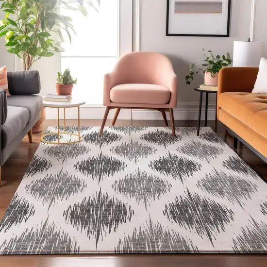 Gray And Ivory Ikat Washable Area Rug With UV Protection Photo 4