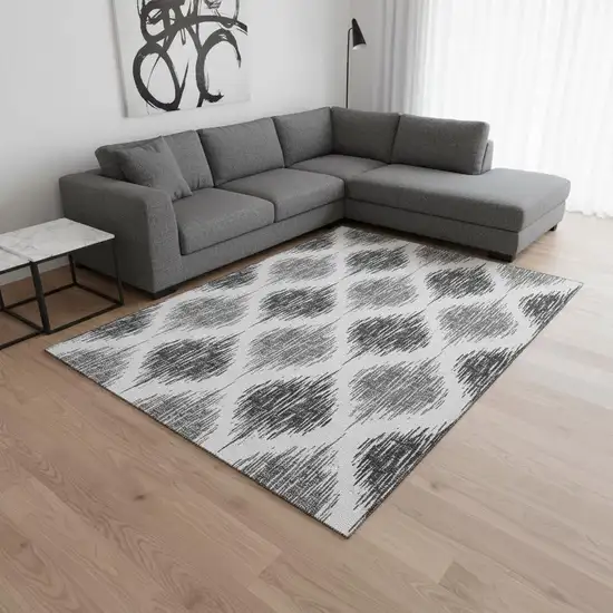 Gray And Ivory Ikat Washable Area Rug With UV Protection Photo 2