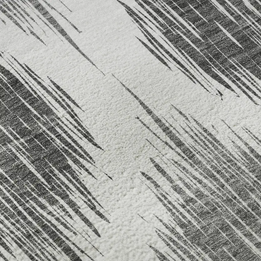 Gray And Ivory Ikat Washable Area Rug With UV Protection Photo 8