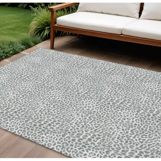 Gray And Ivory Leopard Print Washable Indoor Outdoor Area Rug Photo 1