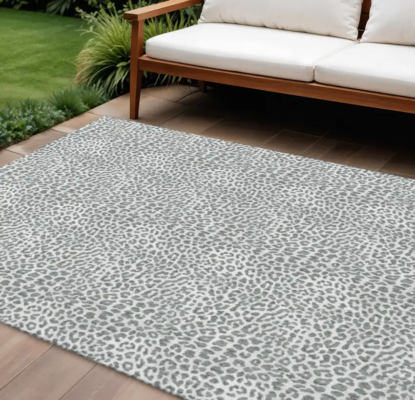 Gray And Ivory Leopard Print Washable Indoor Outdoor Area Rug Photo 1