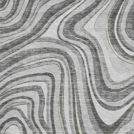Gray And Ivory Marble Washable Area Rug With UV Protection Photo 3