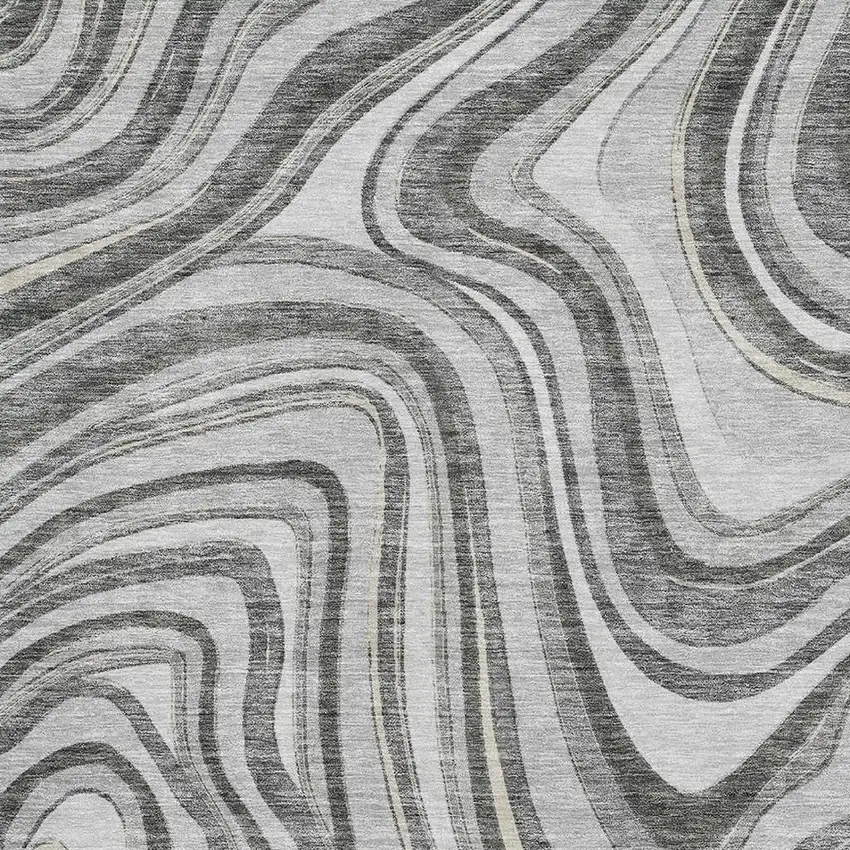 Gray And Ivory Marble Washable Area Rug With UV Protection Photo 3