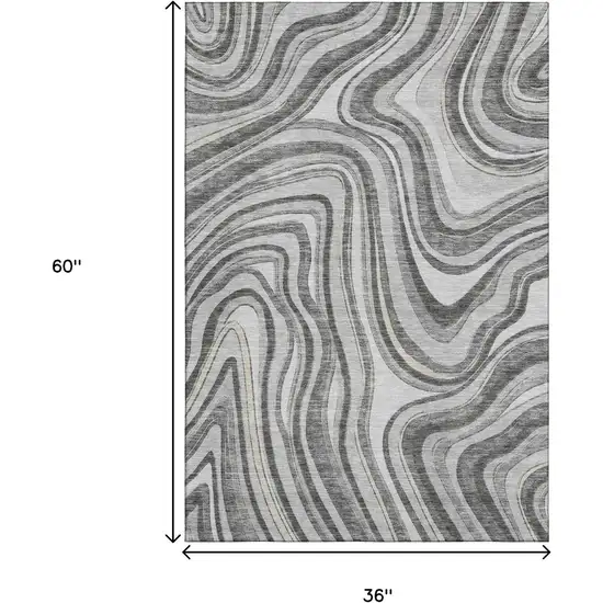 Gray And Ivory Marble Washable Area Rug With UV Protection Photo 3