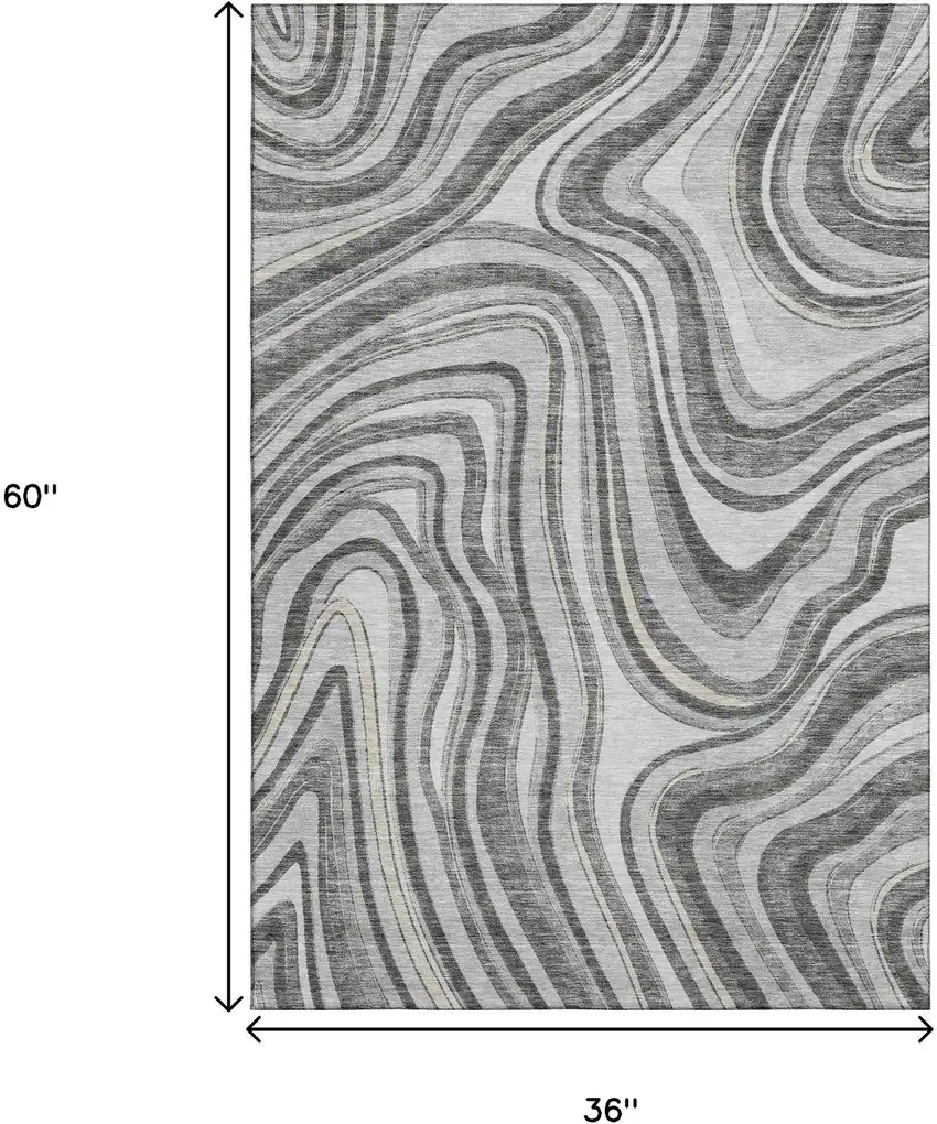 Gray And Ivory Marble Washable Area Rug With UV Protection Photo 3