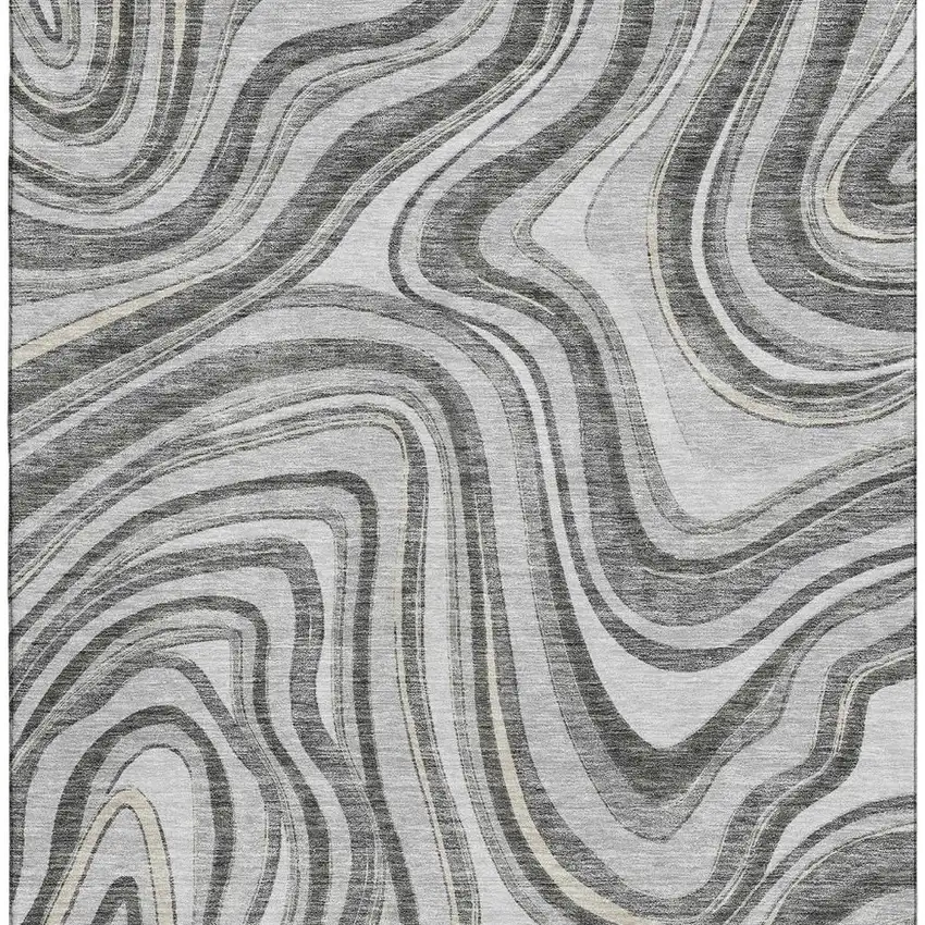 Gray And Ivory Marble Washable Area Rug With UV Protection Photo 4