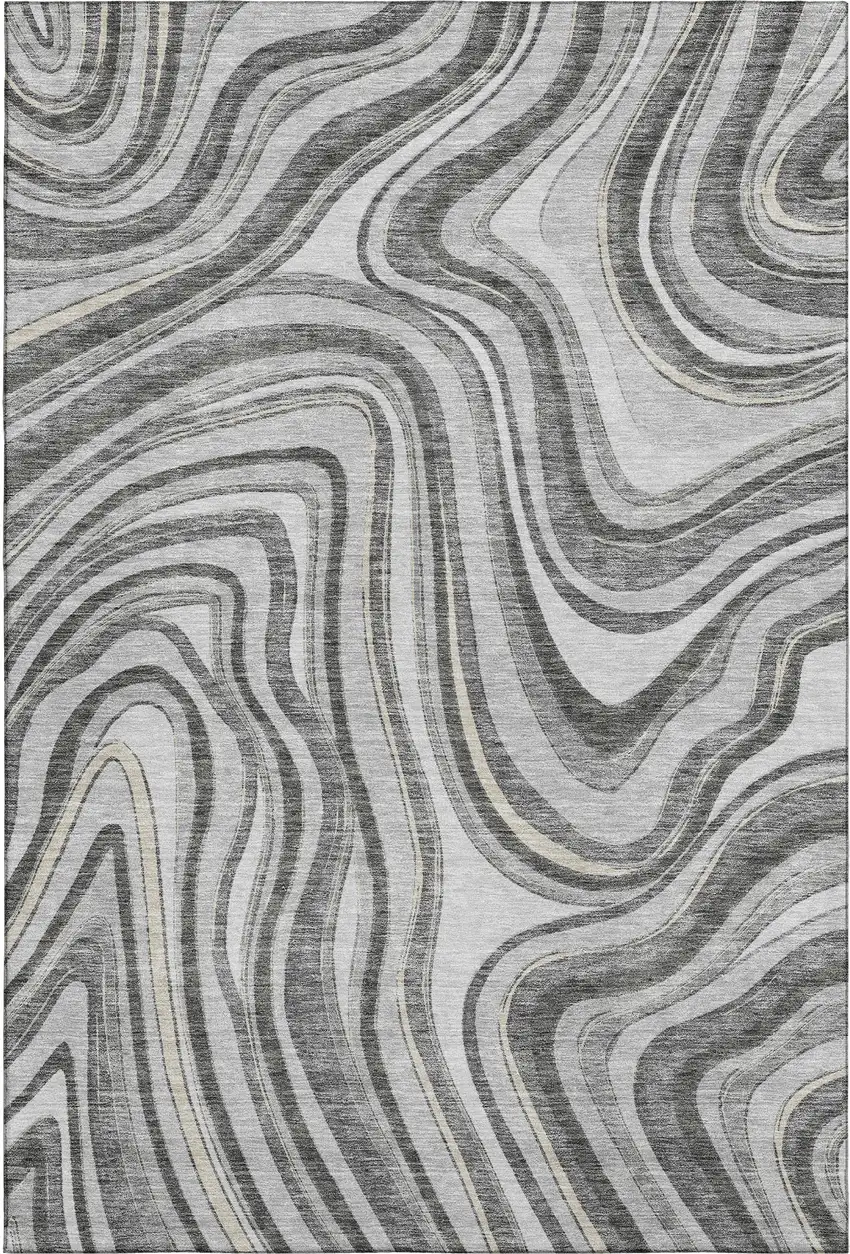 Gray And Ivory Marble Washable Area Rug With UV Protection Photo 1