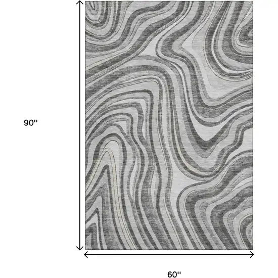 Gray And Ivory Marble Washable Area Rug With UV Protection Photo 3