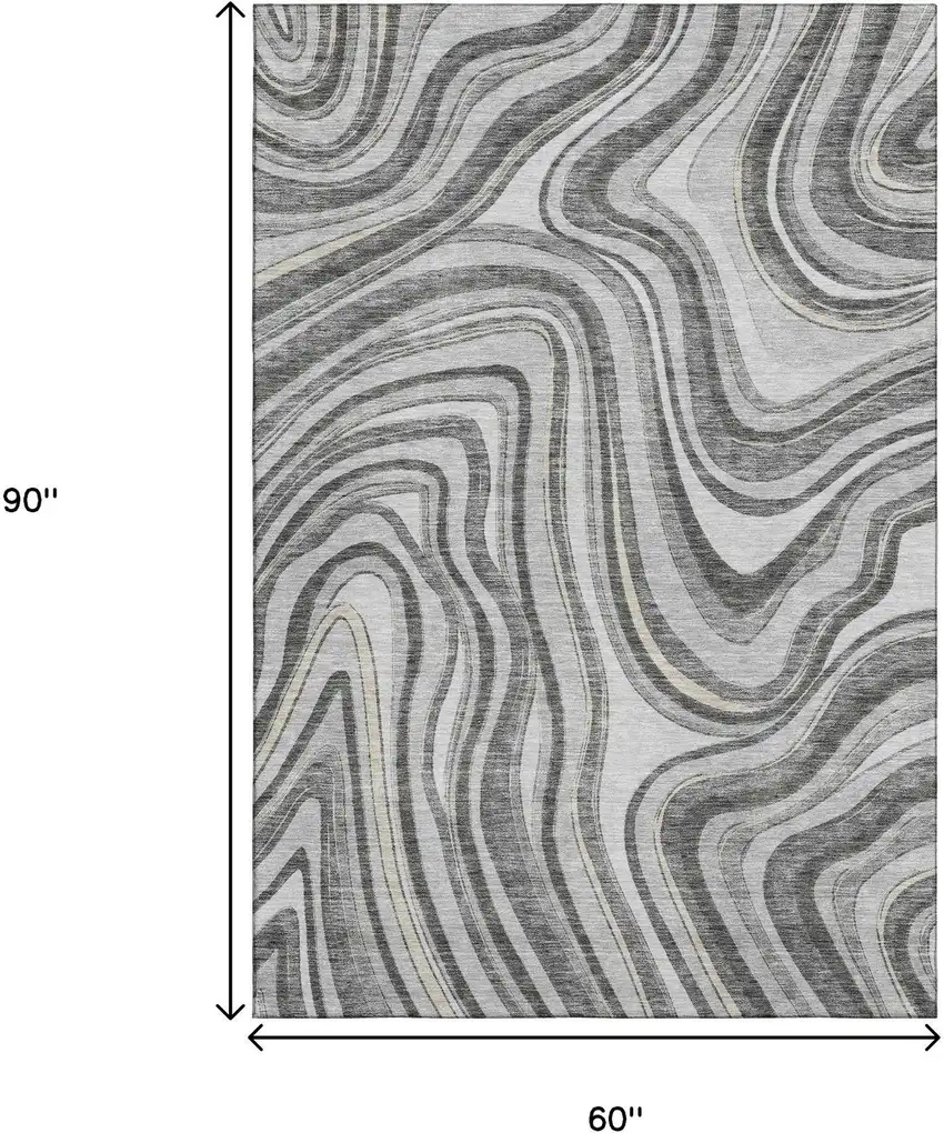 Gray And Ivory Marble Washable Area Rug With UV Protection Photo 3