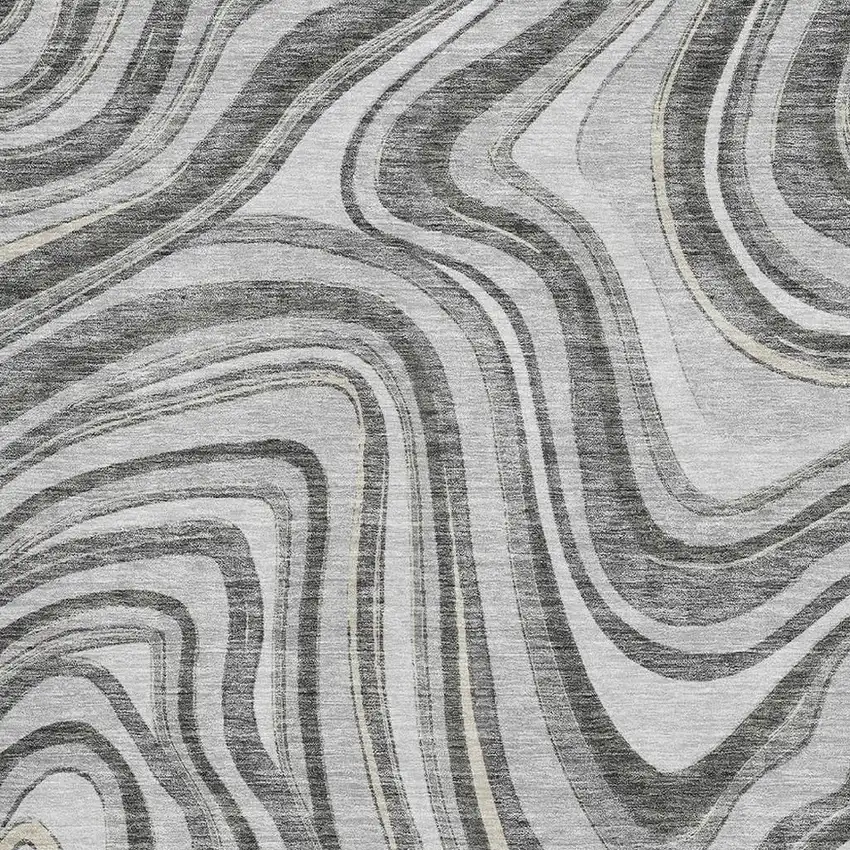 Gray And Ivory Marble Washable Area Rug With UV Protection Photo 3