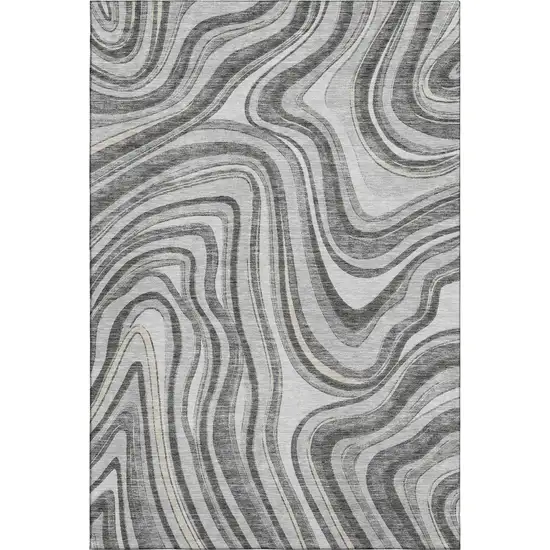 Gray And Ivory Marble Washable Area Rug With UV Protection Photo 1