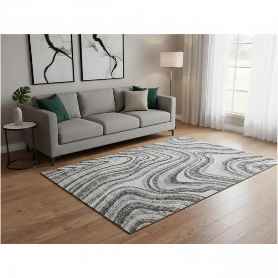 Gray And Ivory Marble Washable Area Rug With UV Protection Photo 2