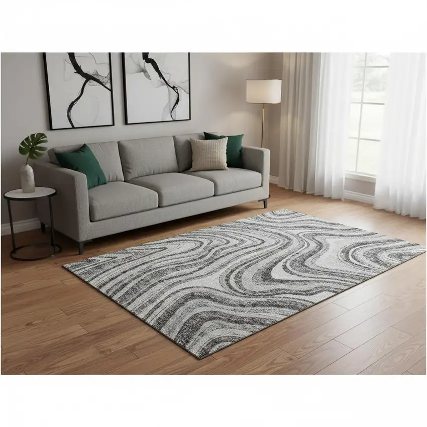 Gray And Ivory Marble Washable Area Rug With UV Protection Photo 2