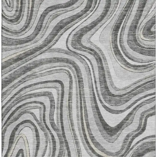 Gray And Ivory Marble Washable Area Rug With UV Protection Photo 4