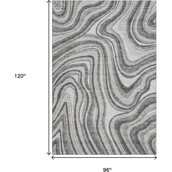 Gray And Ivory Marble Washable Area Rug With UV Protection Photo 3