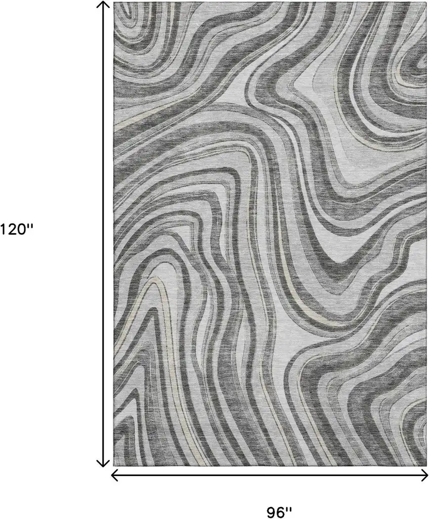 Gray And Ivory Marble Washable Area Rug With UV Protection Photo 3