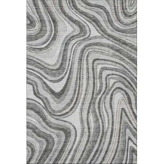 Gray And Ivory Marble Washable Area Rug With UV Protection Photo 4