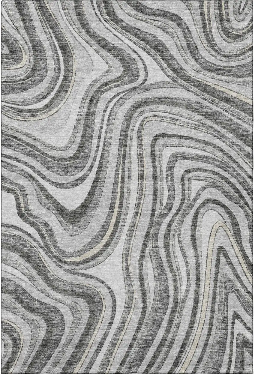 Gray And Ivory Marble Washable Area Rug With UV Protection Photo 4