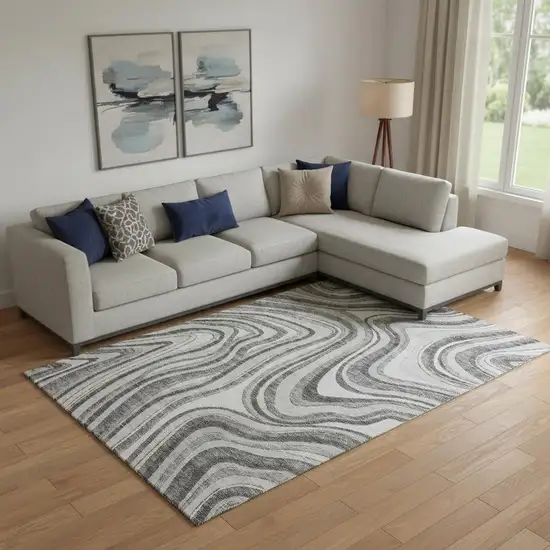 Gray And Ivory Marble Washable Area Rug With UV Protection Photo 1