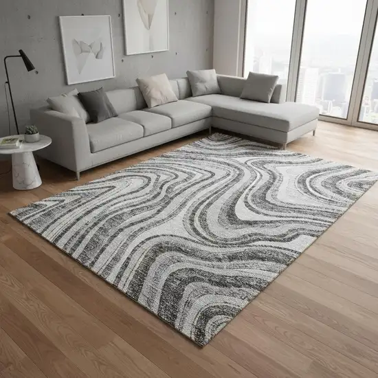 Gray And Ivory Marble Washable Area Rug With UV Protection Photo 2
