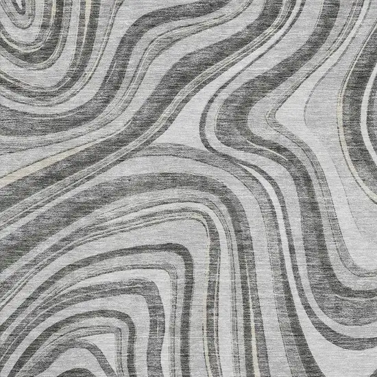 Gray And Ivory Marble Washable Area Rug With UV Protection Photo 3