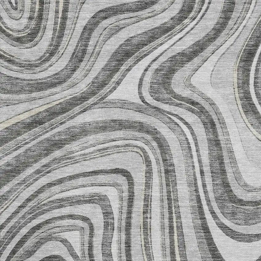 Gray And Ivory Marble Washable Area Rug With UV Protection Photo 3