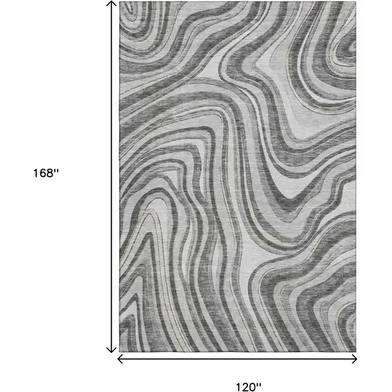 Gray And Ivory Marble Washable Area Rug With UV Protection Photo 3