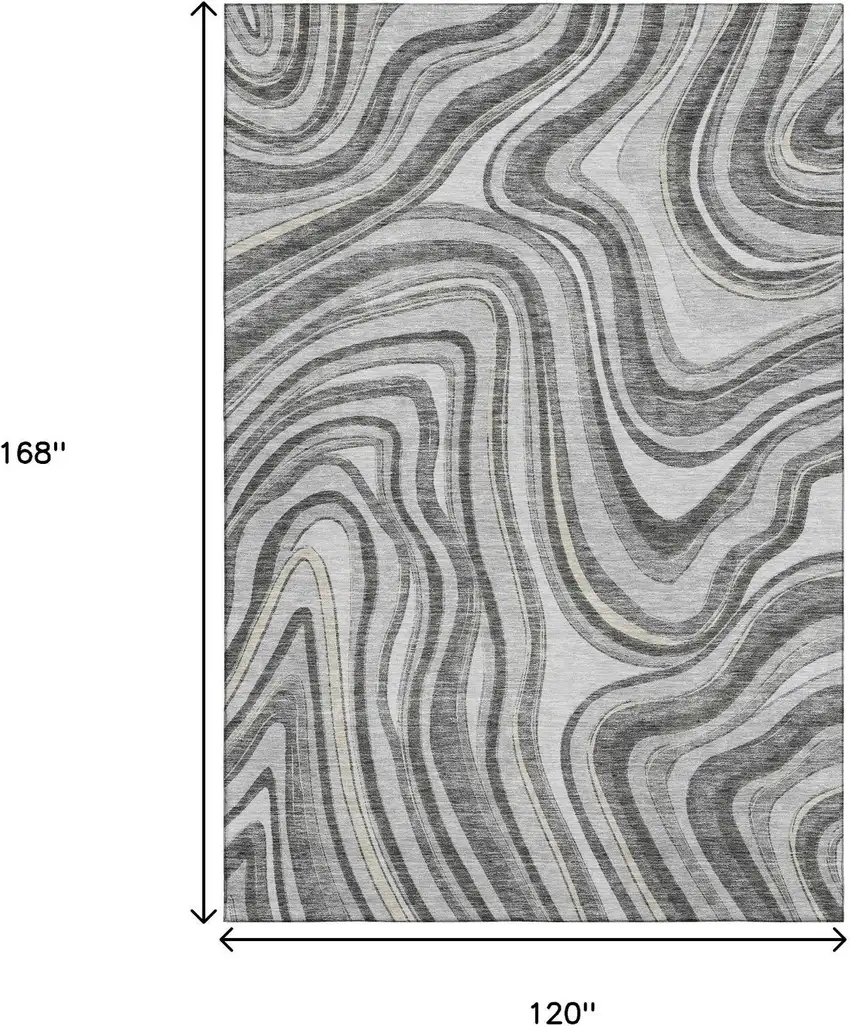 Gray And Ivory Marble Washable Area Rug With UV Protection Photo 3