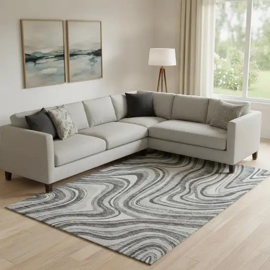 Gray And Ivory Marble Washable Area Rug With UV Protection Photo 1