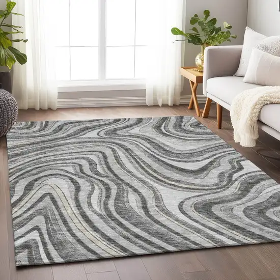 Gray And Ivory Marble Washable Area Rug With UV Protection Photo 5