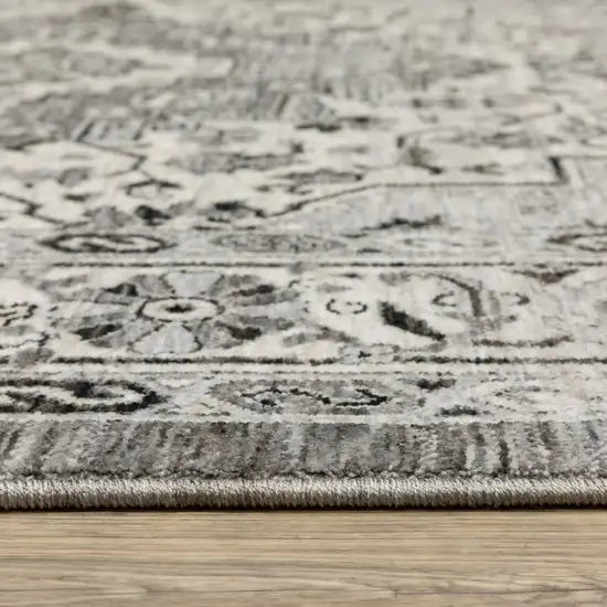 Gray And Ivory Medallion Area Rug With Fringe Photo 9