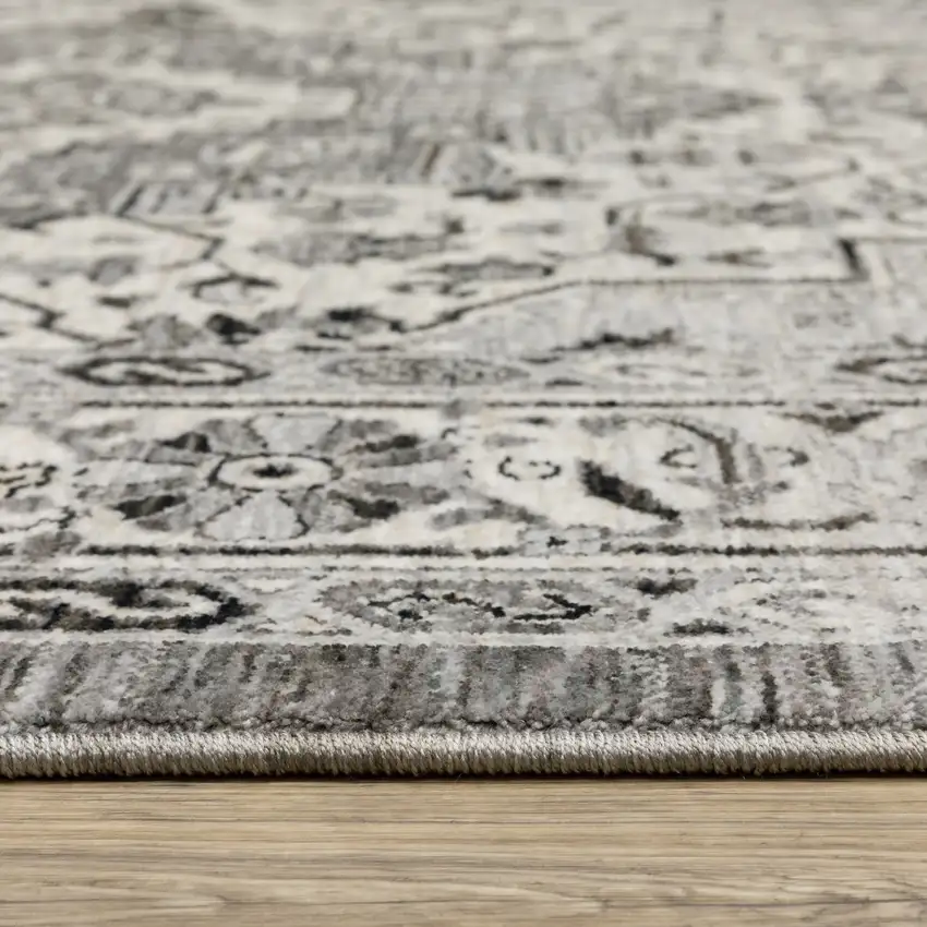 Gray And Ivory Medallion Area Rug With Fringe Photo 8