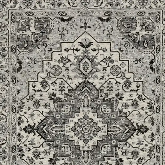 Gray And Ivory Medallion Area Rug With Fringe Photo 4