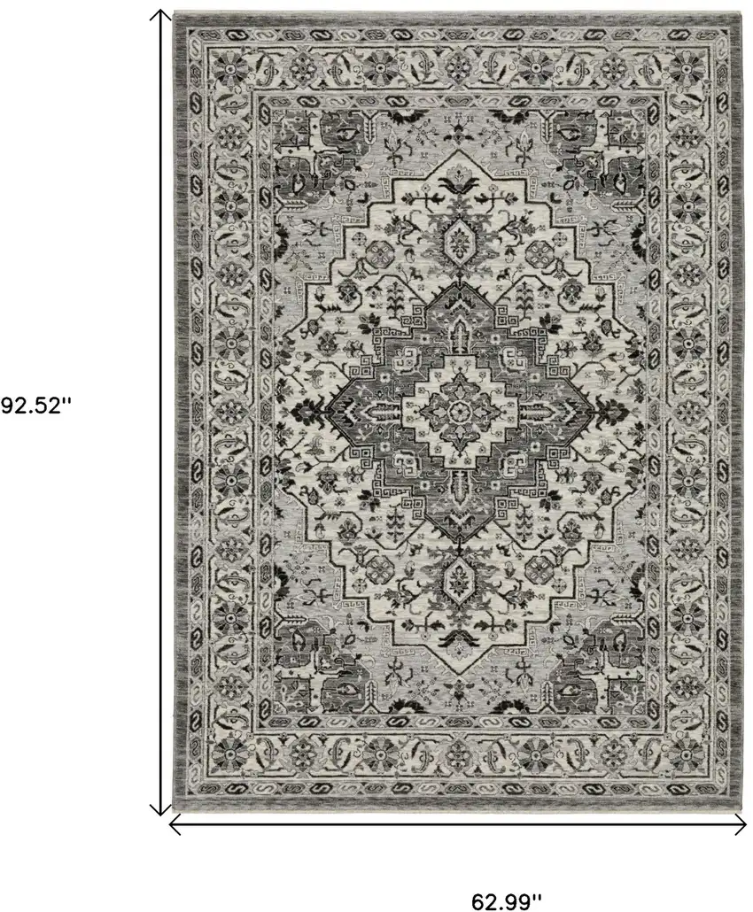Gray And Ivory Medallion Area Rug With Fringe Photo 3