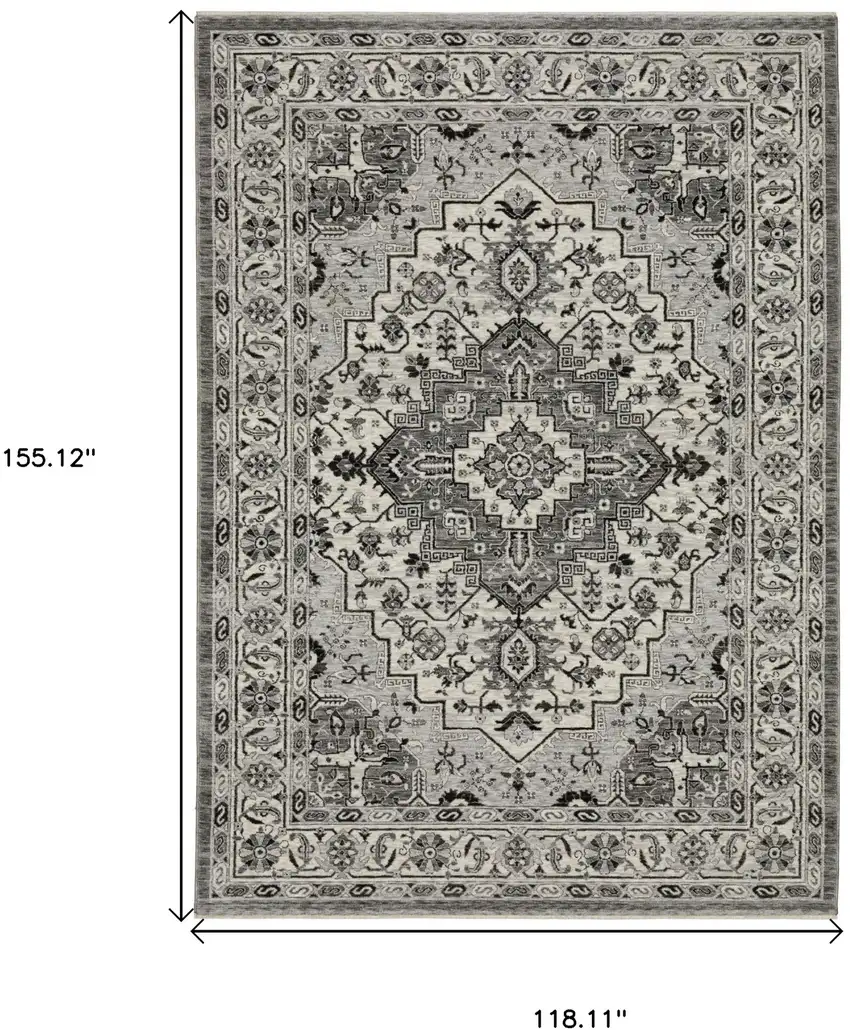 Gray And Ivory Medallion Area Rug With Fringe Photo 3