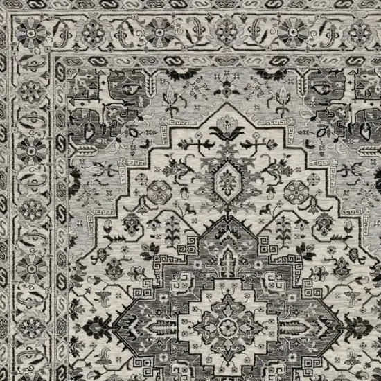 Gray And Ivory Medallion Area Rug With Fringe Photo 8