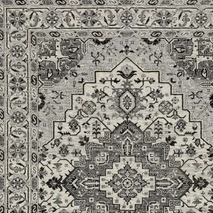 Gray And Ivory Medallion Area Rug With Fringe Photo 8