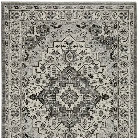 Gray And Ivory Medallion Area Rug With Fringe Photo 9