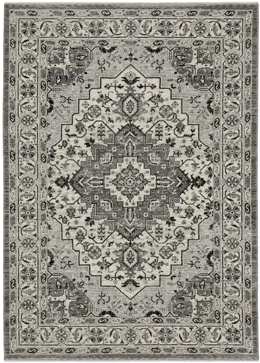 Gray And Ivory Medallion Area Rug With Fringe Photo 4