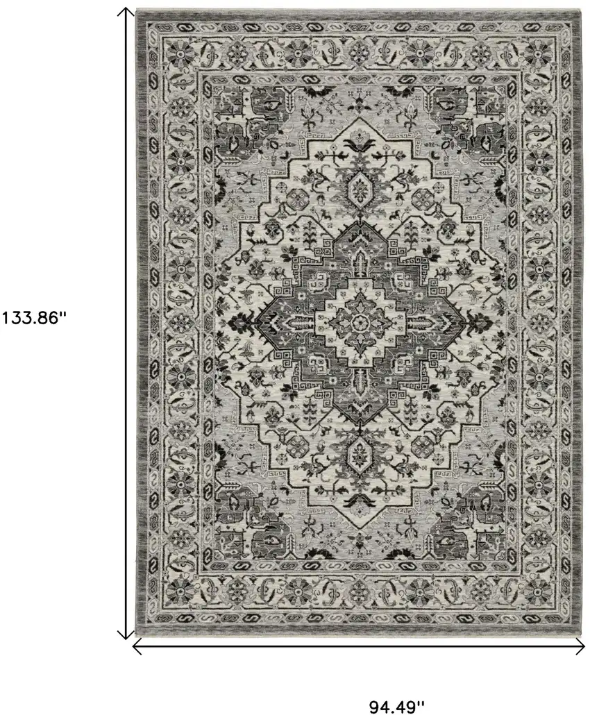 Gray And Ivory Medallion Area Rug With Fringe Photo 3