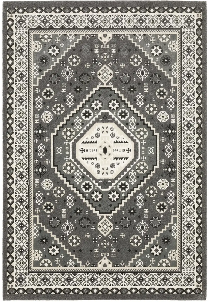 Gray And Ivory Medallion Area Rug Photo 4