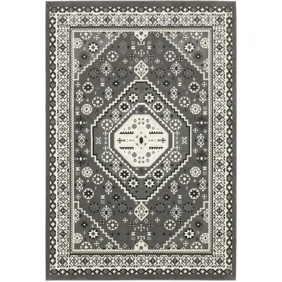 Gray And Ivory Medallion Area Rug Photo 4