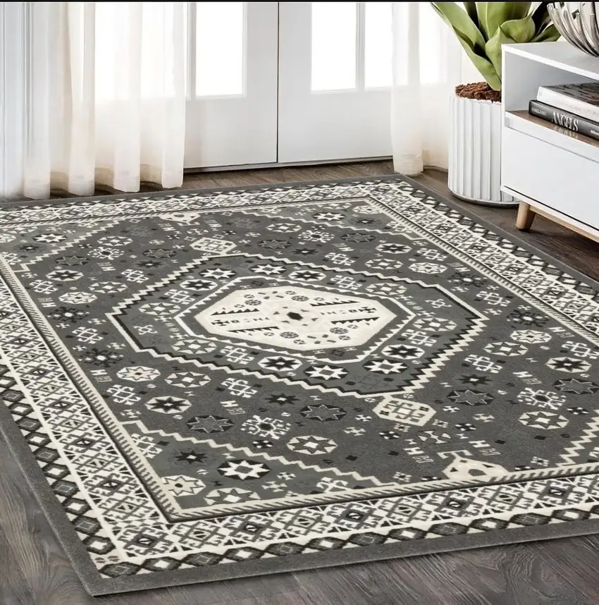 Gray And Ivory Medallion Area Rug Photo 1