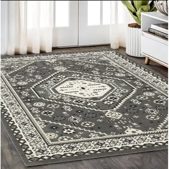 Gray And Ivory Medallion Area Rug Photo 1