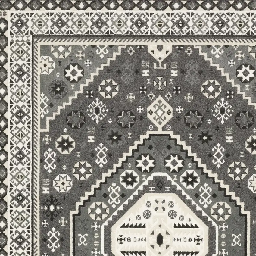 Gray And Ivory Medallion Area Rug Photo 5