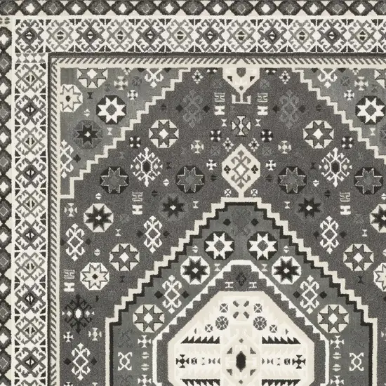 Gray And Ivory Medallion Area Rug Photo 5